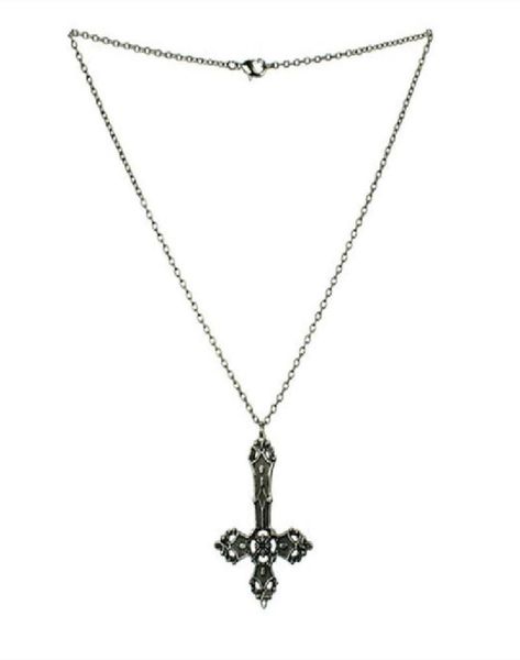 

pendant necklaces gothic inverted cross necklace satanic crucifix witchy charm goth punk statement jewelry fashion women gift tren6978779, Silver