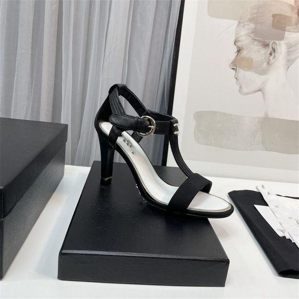

fashion women's sandals 2023 channel luxury brand summer popular leather high heel sandals leisure holiday flats 011-04, Black