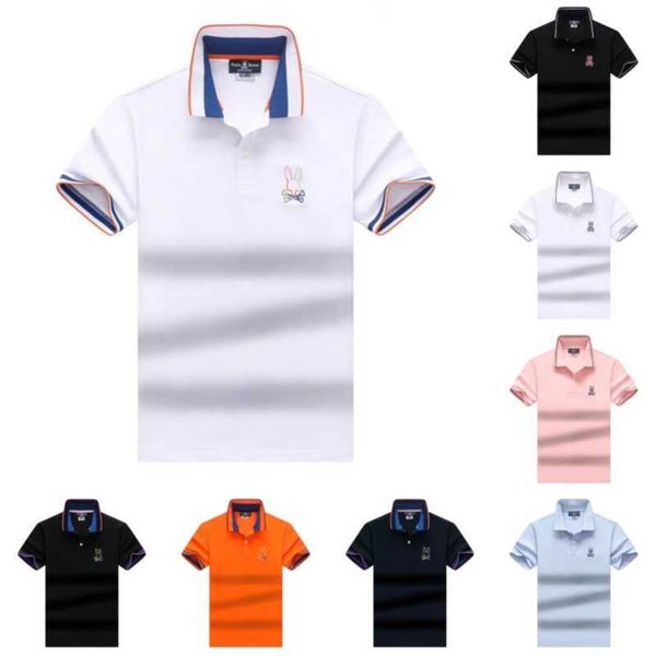 

2023 psycho bunny summer new men's skull rabbit polo shirt short sleeve cartoon embroidery collar jacquard fashion brand simple ww97avi, White;black