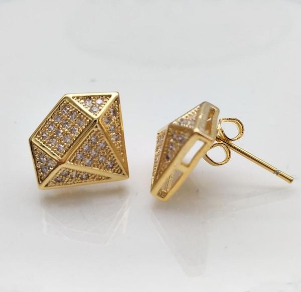 

new fashion 18k gold and white gold princess cut diamond mens earring studs personalized hip hop cz cubic zirconia stud earrings j6929350, Golden;silver