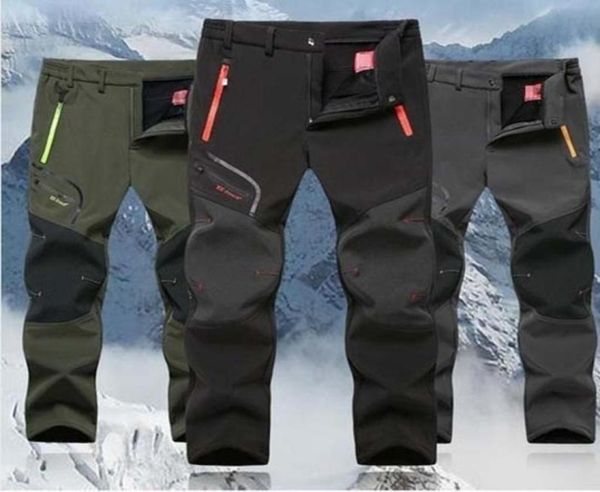 

2019 new hiking pants man waterproof softshell winter outdoor trousers sports camping trekking cycling ski fleece pants oversize6524300, Black;green