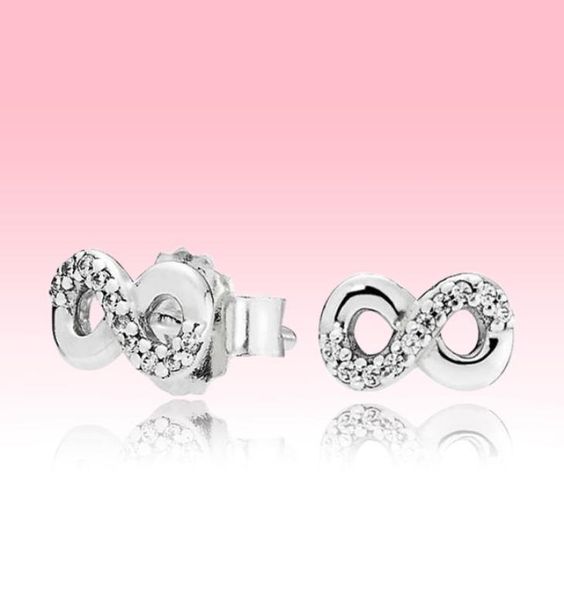 

authentic 925 silver women cute small simple earring summer jewelry for pandora sparkling infinity stud earrings with original box7410909, Golden;silver