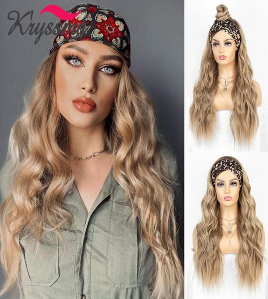 

lx brand ombre golden blonde headband wigs for black women long body wave synthetic hair wig natural black scarf wig machine madef8254300