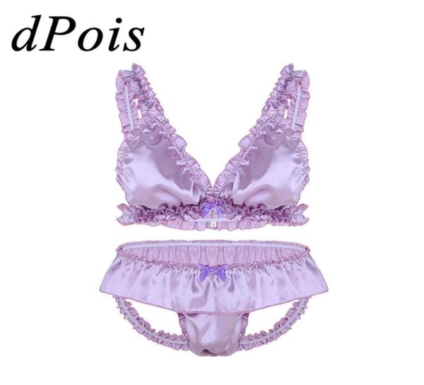 

2pcs male underwear set bra and bare bum briefs men erotic underpants soft frilly lingerie sissy cross dress costumes ly13750107, Red;black