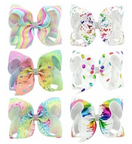 

girls kids bowknot hairpins rainbow unicorn grosgrain ribbon bows with alligator clips childrens hair accessories baby 6inch bouti8234176, Slivery;white