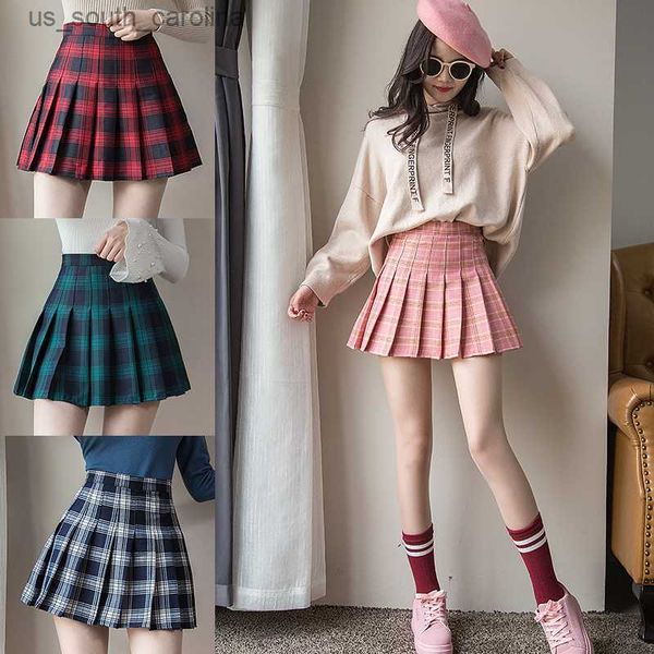 

skirts harajuku short skirt new korean women zipper high waist school girl pleated plaid skirt mini preppy style l230522, Black
