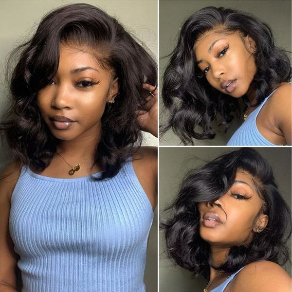 

short curl body wave short bob wigs brazilian hd transparent lace frontal wig lace front human hair water wavy lace closure wigs for women, Black;brown