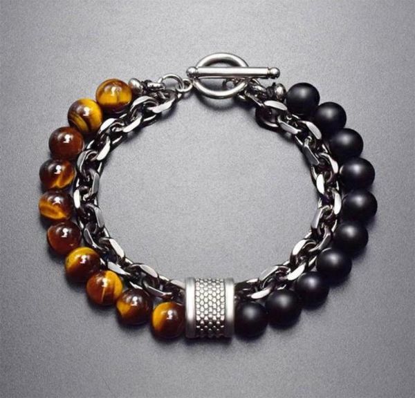 

link chain men bracelets vintage multilayer leather braid bangles metal charm handmade rope wrap male gift jewlery58779823162589, Black