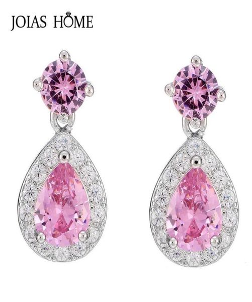 

joiashome fashion 925 sterling silver earrings with twin diamond drop pink crystal ear jewelry engagement dinner gift dangle cha7978560