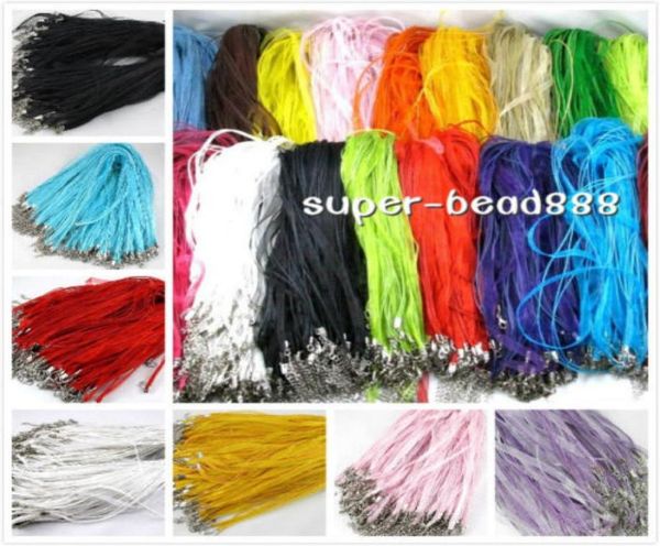 

100pcs silk organza voile ribbon cord necklace adjustable lobster clasp 3899333, White;red