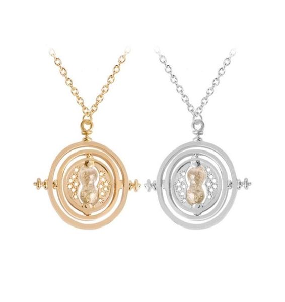 

24 pcslot selling 28 cm diameter time turner necklace movie jewelry rotating hourglass pendant bulk whole 2202285021769, Silver