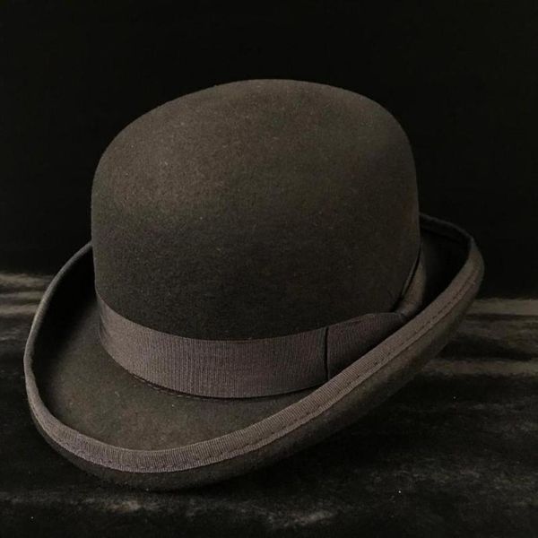 

4size 100 wool women039s men039s black bowler hat gentleman crushabletraditional billycock groom hats1082051, Blue;gray