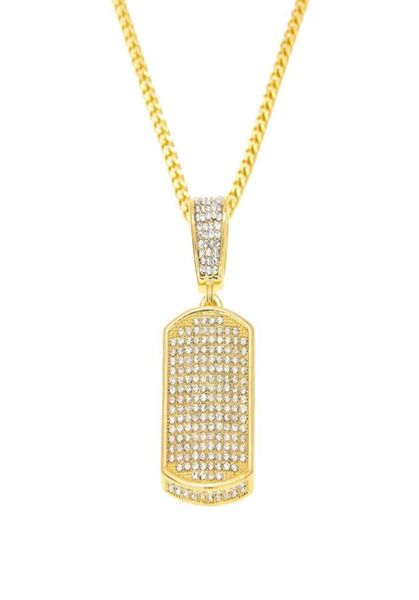 

10 row ice out cz diamond metal hip hop gold silver square dag tag charm pendant necklace drop 6016054