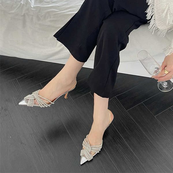 

nxy sandals 2023 spring pointed toe women sandal shoes thin high heel ladies fashion crystal bow-knot dress party pumps 230511, Black