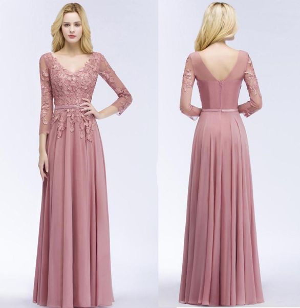 

dusty pink a line chiffon 34 sleeves prom dresses applique lace reals floor length long evening dress6849925, Black