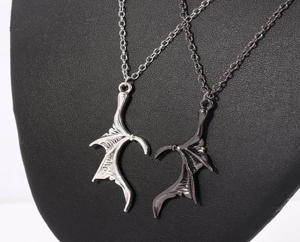 

pendant necklaces personality punk heart wing necklace lovers vinatge bat couples set fashion jewerly8946634, Silver