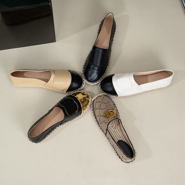 

famouse designer espadrilles women slip loafer shoes jacquard platform loafers interlocking c g gold buckle loafers genuine leather canvas c, Black