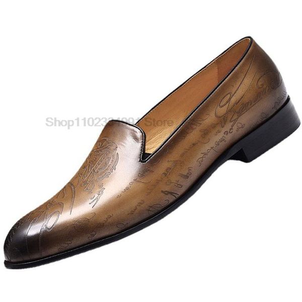 

luxury mens loafers genuine leather handmade slip on office business wedding dress shoes for men casual carving oxford shoes, Black