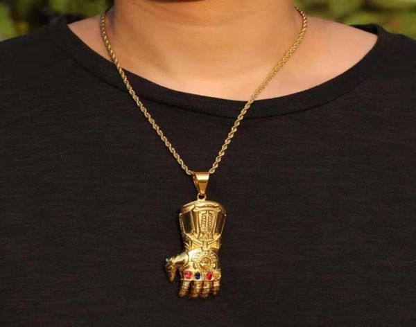 

iced out infinity gauntlet pendant necklaces men luxury designer mens bling gem thanos gold glove pendants ruby necklace jewelry l1377300, Silver