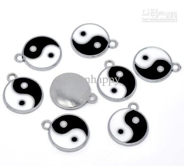 

100pcs silver tone enamel yin yang charm pendants 25x20mm017600448, Bronze;silver