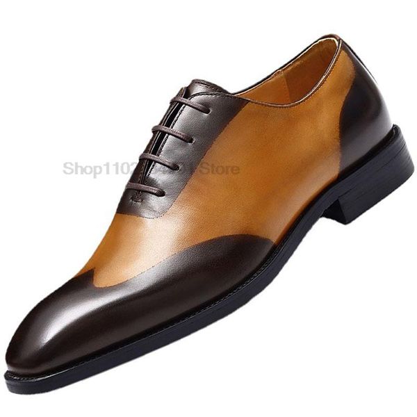 

classic mens oxford business office dress shoes mixed color lace up genuine leather handmade wedding party formal shoes for men, Black