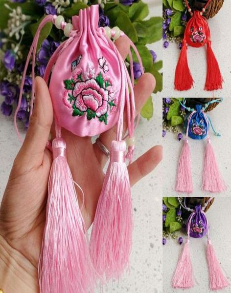 

ship 20pcs handmade 88cm chinese fortune brocade brocart bag tassel jewelry bags wedding party gift bags with l4509263, Pink;blue