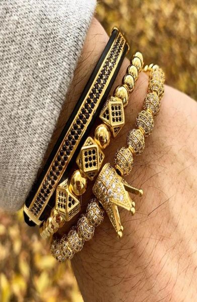 

3pcsset men bracelet jewelry crown charms macrame beads bracelets for women masculina pulseira feminina gift valentine039s day3539136, Golden;silver