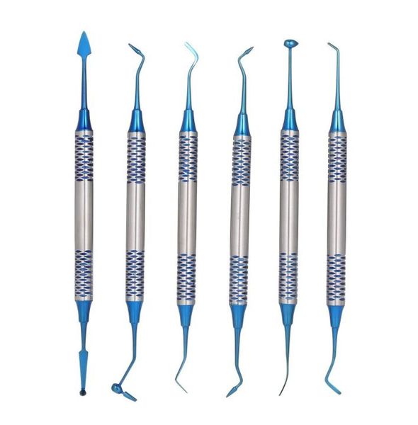 

6pcs dental composite resin filling spatula titanium plated head resin filler set thick handle restoration set dental instrument4548131