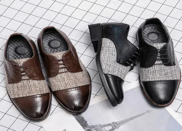 

british business dress shoes pu leather stitching plaid lace up low heel round head men block carved fashion hairdresser wedding s3380124, Black