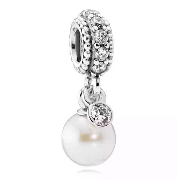 

925 sterling silver dangle charm clear cz white pearl pendant beads bead fit pandora charms bracelet diy jewelry accessories8391180, Bronze;silver