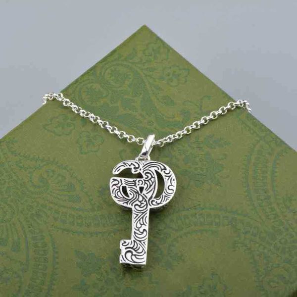 

designer jewelry bracelet necklace ring key made of old carved pattern pendant couple's clavicle chain, Silver