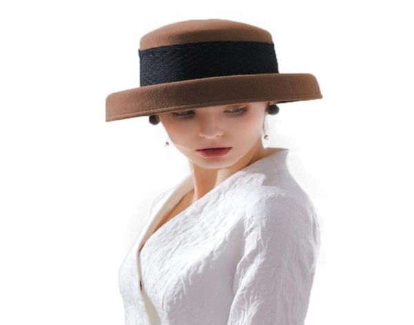 

ladies wool felt hats with flower veil winter wool fedora for women fascinator flat wide brim vintage cloche hat m677955846, Blue;gray