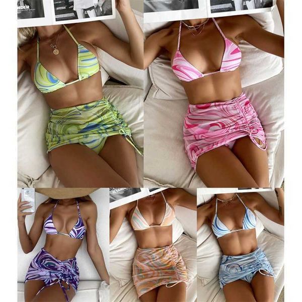 

bikini three piece swimwear bikini three piece fashion women's split swimwear printing, White;black