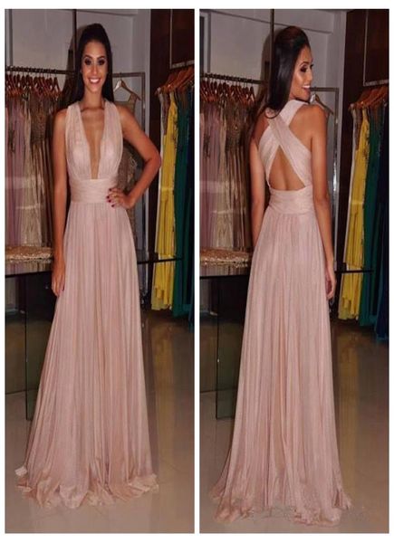 

charming pink deep vneck prom dresses 2018 cross back a line long evening wear party gowns2500450, Black