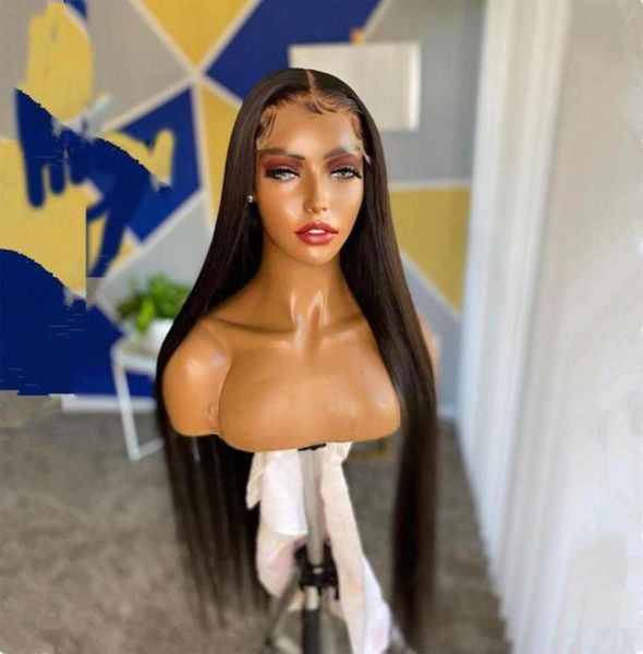 

26inch 180density natural black color long silky straight wig meddle part glueless lace front wigs remy soft with baby hair for w82068131, Black;brown