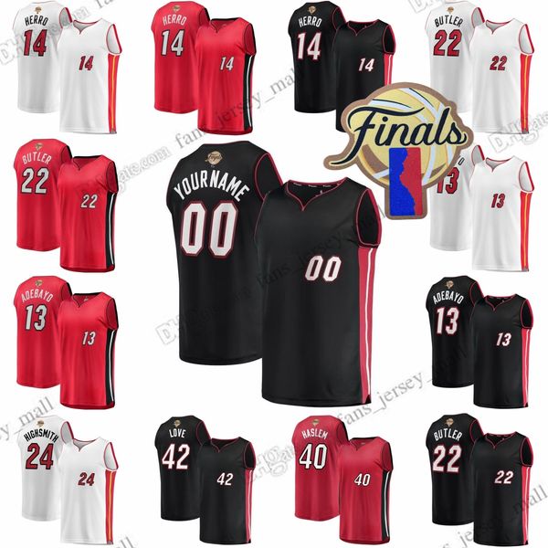 

2023 finals patch basketball jerseys butler adebayo lowry robinson herro vincent strus yurtseven jovic haslem cain highsmith martin love ola, Black;red