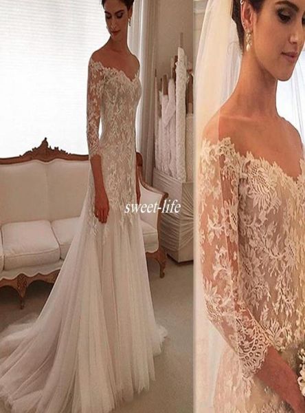 

vintage 2020 wedding gowns sheath lace tulle sheer neck custom made bridal dress vestido de noiva princess wedding dresses9232290, White