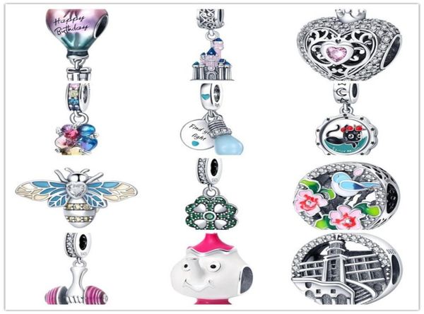 

new s925 sterling silver loose beads original fit pandora bracelet necklace love heart balloon charm girl castle flower diy women4708243, Black