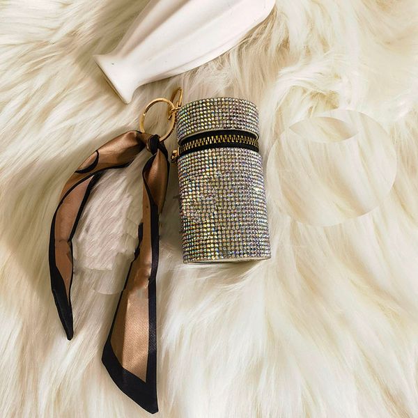

designer keychain luxury keychain ladies keychain couple models keychain bag pendant set diamond key zipper bag fashion personality portable, Silver