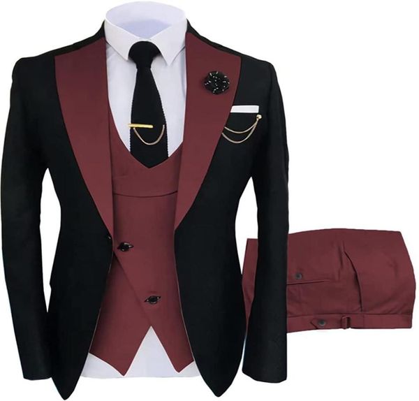 

burgundy wedding tuxedos mens prom suits notched lapel slim fit wedding suit for men blazers three pieces jacket vest and pants pa7147993, Black;gray