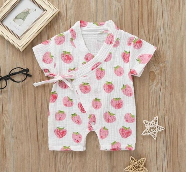 

cute newborn baby girl romper summer clothes pink strawberry kimono infant jumpsuit belt infants girl clothes baby romper 20202998117, Blue