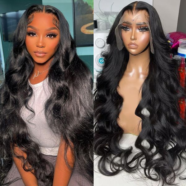 

13x4 body wave lace front wig full human hair wigs for women pre plucked 34 30 40 inch 13x6 hd transparent 360 lace frontal wig, Black;brown