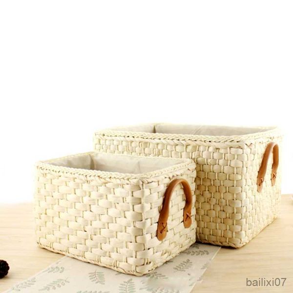 

basket simple design straw storage box rectangular clothing basket home sundries collection case multifunction holder organizer