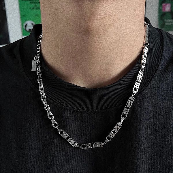 

japan and south korea crush hip hop street personality necklace men's hiphop letter splice titanium steel tidal collar chain, Silver