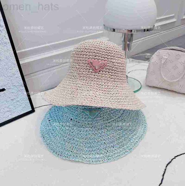 

ball caps designer ~23 spring/summer new colorful grass weaving light luxury fisherman hat inverted triangle letter sunshade vacation basin, Blue;gray