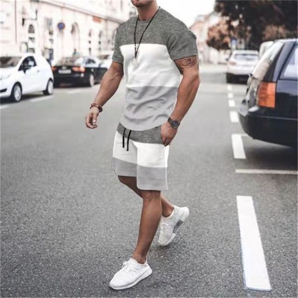 

3d casual mens t-shirt set sportswear for male oversized clothing short sleeve shorts suit men t-shirt suit summer beach shorts, Gray