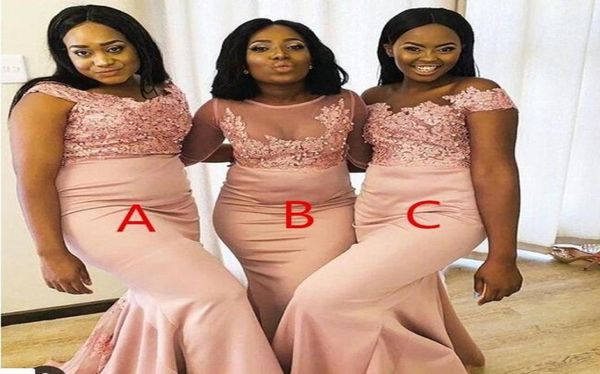 

2020 pearl pink african modern black girls bridesmaids dresses mixed styles appliqued sequined long wedding party maid of honor go7690442, White;pink