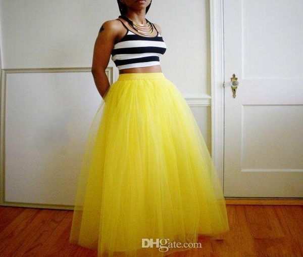 

retro summer long tulle women skirts multi layered bright yellow custom made plus size fluffy casual dresses for women beach party7267677, White