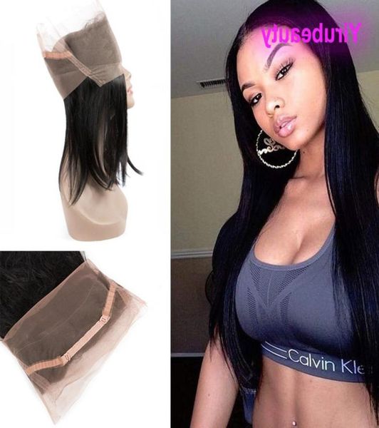 

natural hairline 360 lace frontal straight hair malaysian virgin human hair closures pre plucked baby hairs 1024inch9752925, Black;brown