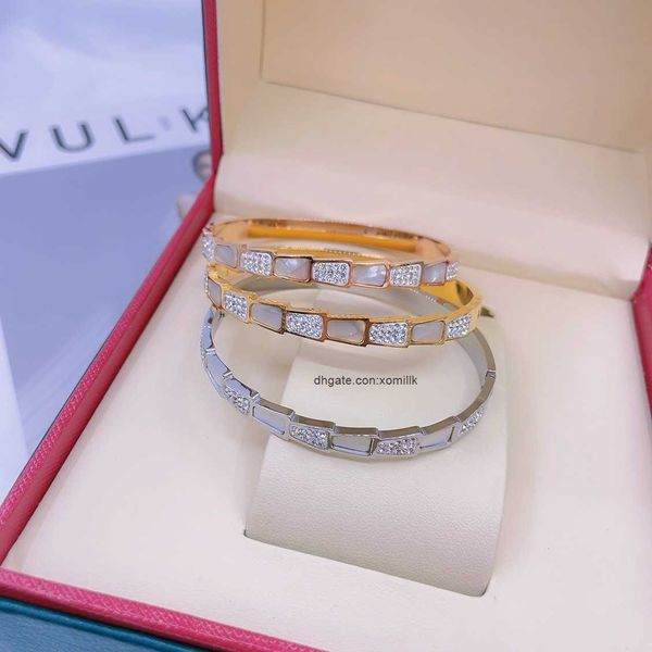 

designer luxury belgary brand bracelet selling snake bone inlaid diamond white shell titanium steel bracelet fashionable white shell mother, Black